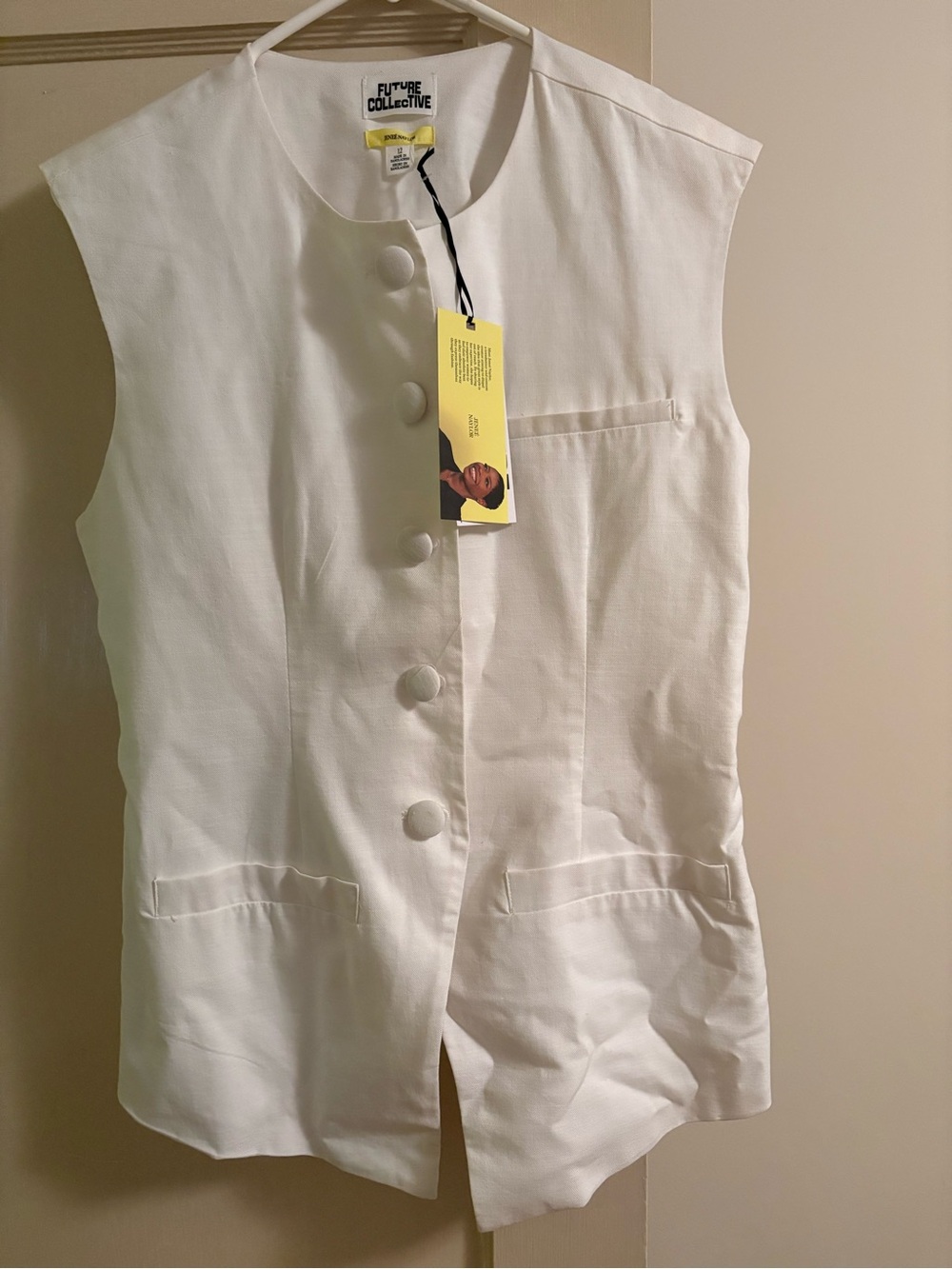 Future Collective Women's White Sleeveless Button Vest
